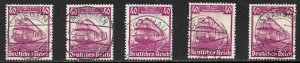 GERMANY 1935 40pf RAILROAD ANNIVERSARY Issue Sc 462 5 Different Postmarks VFU