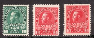 1915 Canada Sc# MR1 MR2 MR2a - War Tax KGV - MH Cv$130