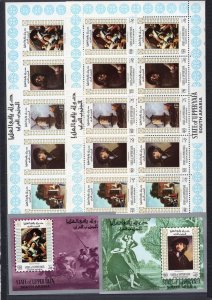 ADEN/UPPER YAFA 1967 PAINTINGS 2 SHEETS OF 10 STAMPS PERF. & IMPERF. & 2 S/S MNH