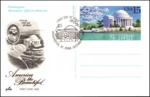 Scott UX144 15 Cents Jefferson Memorial Postcard Artcraft FDC Unaddressed