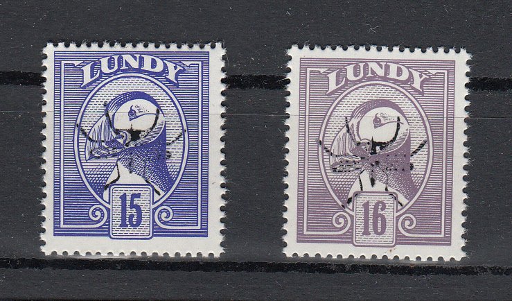 Lundy 1982 15 & 16 Puffin with 'Mosquito Overprint' - NHM