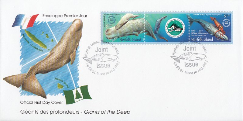 Norfolk Island 2002 FDC Sc #783 Pair with label Sperm Whale - Joint with New ...