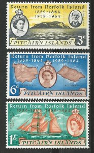 Pitcairn Island # 32-34   Norfolk Island Return     (3) Mint NH