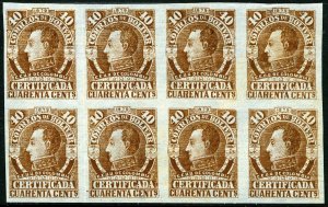 Bolivar Colombia #F1 40c 1879 Registration Imperf Proof Block of 8 VF-XF MH