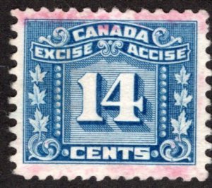 van Dam FX74, 14c blue, used, three leaf federal excise tax, Canada