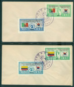 KOREA 1951 Korean War FLAGS set on 21 FDC covers w/42 stamps(Sc# 132-173)VF Rare