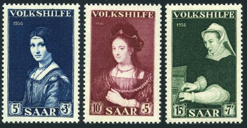 Saar B114-B116, MNH. Mi 376-378. Leonardo da Vinci, Rembrandt, Franc Floris,1956