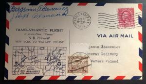 1934 New York USA Early First Flight cover FFC To Warsaw Poland NR 797 W Transat