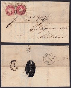 Austria - 1863 - Scott #24 – pair used on cover – PRAH B.H to Schlackenwerth