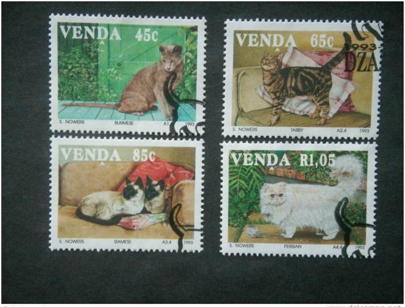 VENDA, 1993, CTO set, Cats, Scott 253-6 CV 4.00, on paper