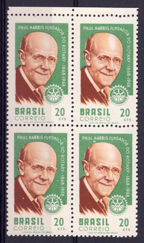 Brazil 1968 Sc#1079 ROTARY INTERNATIONAL/PAUL HARRIS Block of 4  MNH