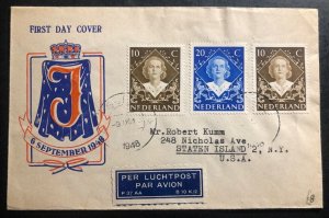 1948 Netherlands First Day Cover FDC To Staten Island NY USA J Day