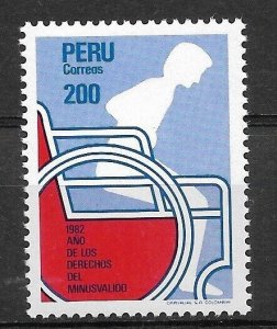 PERU 1982 YEAR OF DISABLE PEOPLE  MICHEL 1229 SCOTT 772 MINT NH