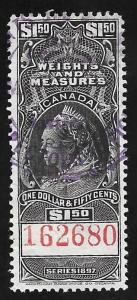 Canada #FWM43 1.50 Dollars Queen Victoria (1897) Revenue Stamp used VF