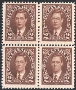 Canada SC#232 2¢ King George VI Block of Four (1937) MNH