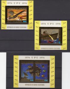 Equatorial Guinea 1974 UPU Centenary/Concorde 3 Gold S/S Imperf.Mi#A140/A142 MNH