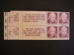 Scott 1395c, 8c Eisenhower, Pane of 4, 3 different end tab markings, MNH Beauty