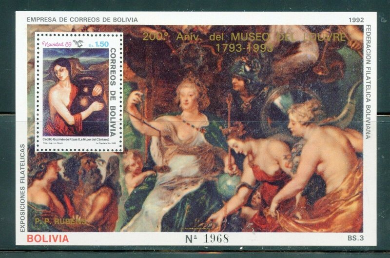 BOLIVIA CEFILCO #212 200TH ANNIVERSARY OF THE LOUVRE MUSEUM MNH S/S AS SHOWN