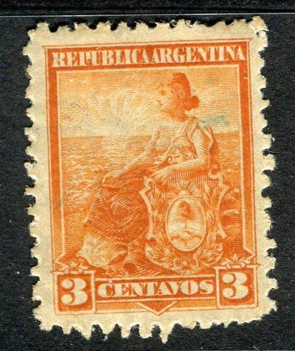 ARGENTINA;  1899 early Liberty issue fine Mint hinged 3c. value