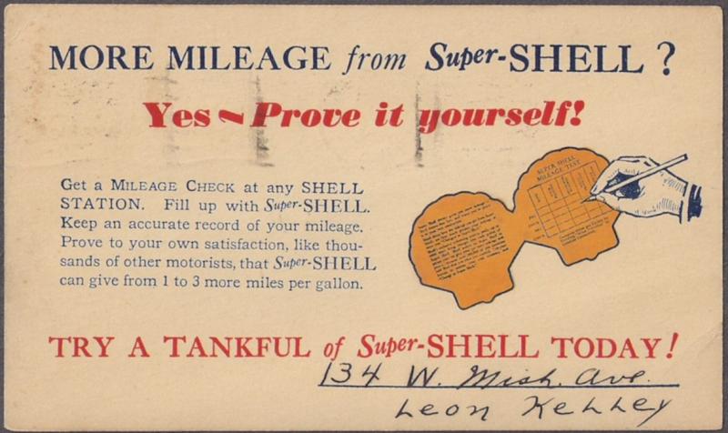 #UX27 Used 1934 w SHELL GAS ADVERTISEMENT on reverse depicts shell-shaped record