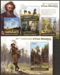 Burundi 2012 Art Paintings Ivan Shishkin sheet + S/S MNH