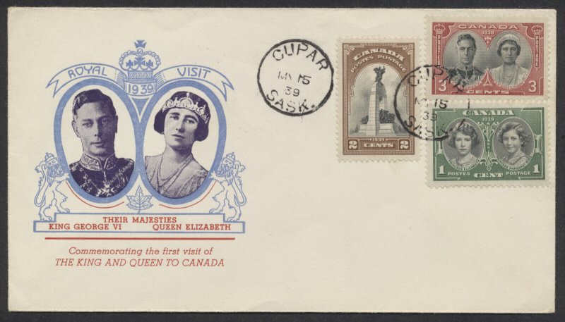 1939 #246-248 Royal Visit FDC Sterling Cachet Unusual Cupar SASK CDS