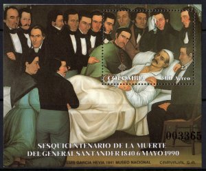 COLOMBIA 1990 Sc#C827 SANTANDER ON DEATH BED Souvenir Sheet MNH