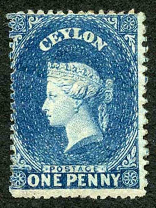 Ceylon SG19a 1d Dull Blue Wmk Star Clean Cut Perf 14 to 15.5 M/M (crease)