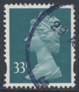 GB  Machin 33p SG Y1696 2 bands Used SC# MH261  see scans & details