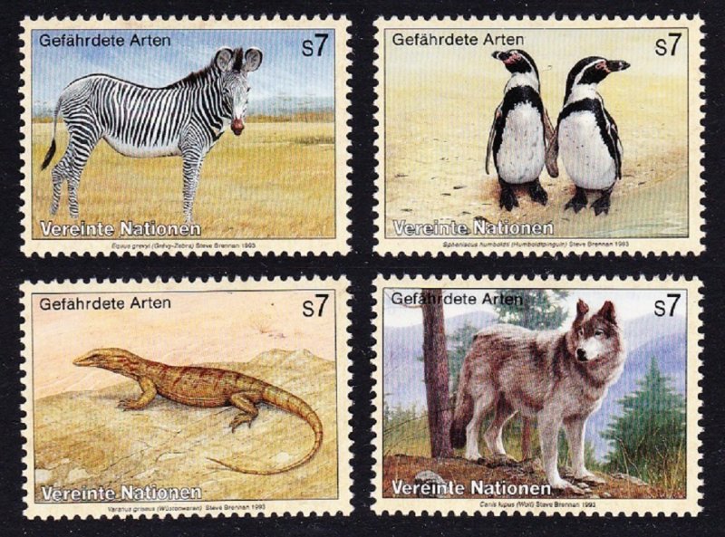 UN Vienna Birds Zebra Penguins Lizard Wolf 4v 1993 MNH SC#143-146