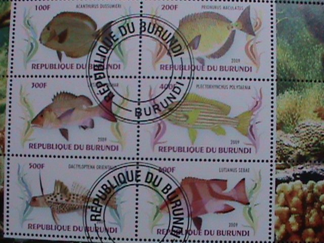 ​BURUNDI-2009- COLORFUL LOVELY BEAUTIFUL TROPICAL FISHES CTO SHEET VF-NO.2