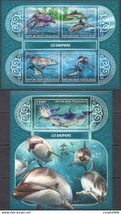 2017 Togo Dolphins Fish & Marine Life Fauna #8311-14+Bl1473 ** Fd0580