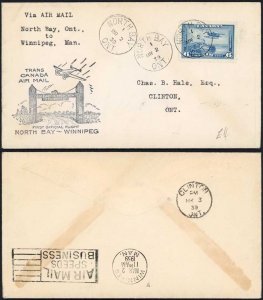 Canada North Bay - Winnipeg First Flight Cover