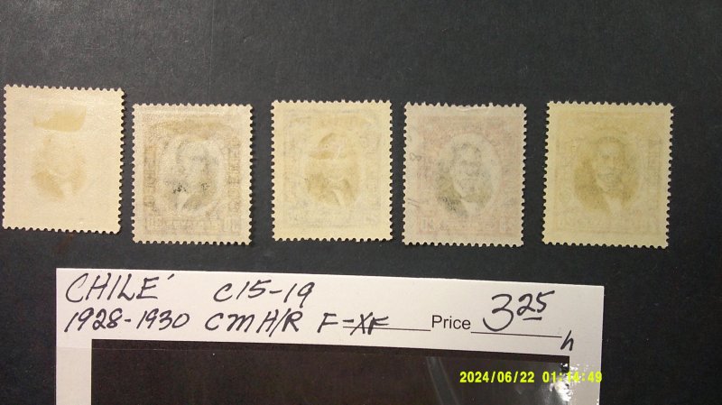 Chile 1928-1930 Airmails Scott# C15-C19 Mint Hinged/Remnants F-VF-XF complete