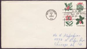1254-57 Christmas Flowers block uncacheted FDC