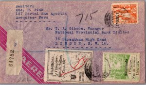 1947 Arequipa Peru Foreign Airmail Crossed Cover to London England