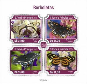 Sao Tome & Principe 2021 MNH Butterflies Stamps Swallowtail Butterfly 4v M/S