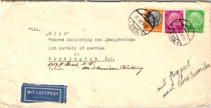 1939 Vienna Occupied Germany Judaica Airmail Cover To Washington DC USA