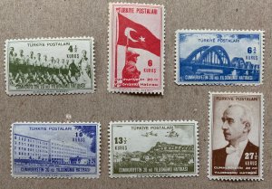 Turkey 1943 Republic 20th Anniversary, MNH. Scott 922-927, CV $5.45