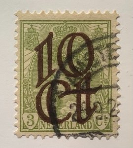 Netherlands 1923-35  Scott 119 used -  10c on 3c,  Queen Wilhelmina