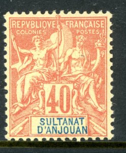 Anjouan 1892 French Colonies 40¢ Red on Straw Scott #14 Mint W754  ⭐⭐⭐⭐