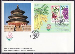 New Zealand, Scott cat. 1564a. Flower s/sheet. First day cover. ^