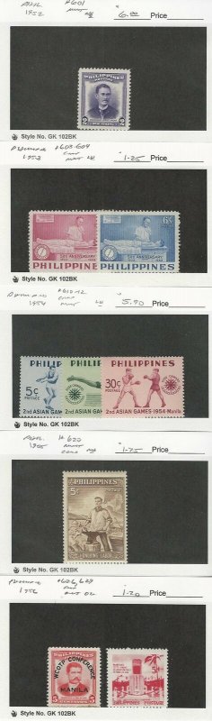 Philippines, Postage Stamp, #601//629 Mint NH & LH, 1952-56, DKZ 