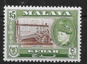 MALAYA KEDAH SG102 1957 $5 BROWN & BRONZE-GREEN MTD MINT*