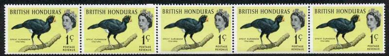 British Honduras SG202 1c Bird Coil Join in a U/M Strip of 5