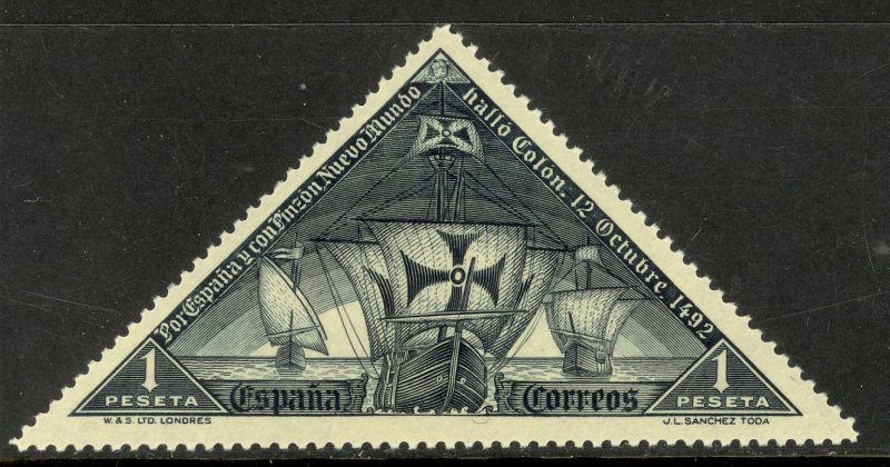 SPAIN 1930 1p Columbus Ships Triangle Pictorial Sc 430 MH