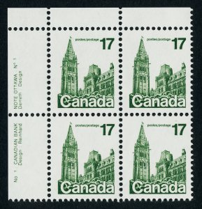 Canada 790 TL Block Plate 1 MNH Parliament Building