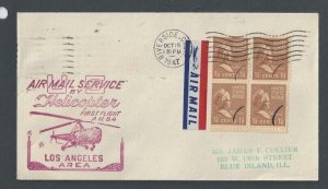 1947 COVER PREXY #805 1.5c X 4 BLOCK PAYS 6c AIRMAIL RATE W/ETIQUETTE SEE INFO