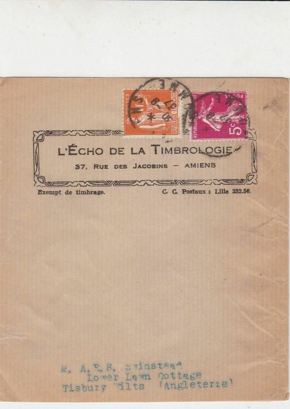 France 1937 Philatelic Magazine Stamps Wrapper Ref 31933