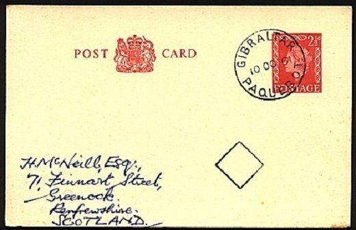 GIBRALTAR 1961 GB postcard GIBRALTAR / PAQUEBOT cds..................98290